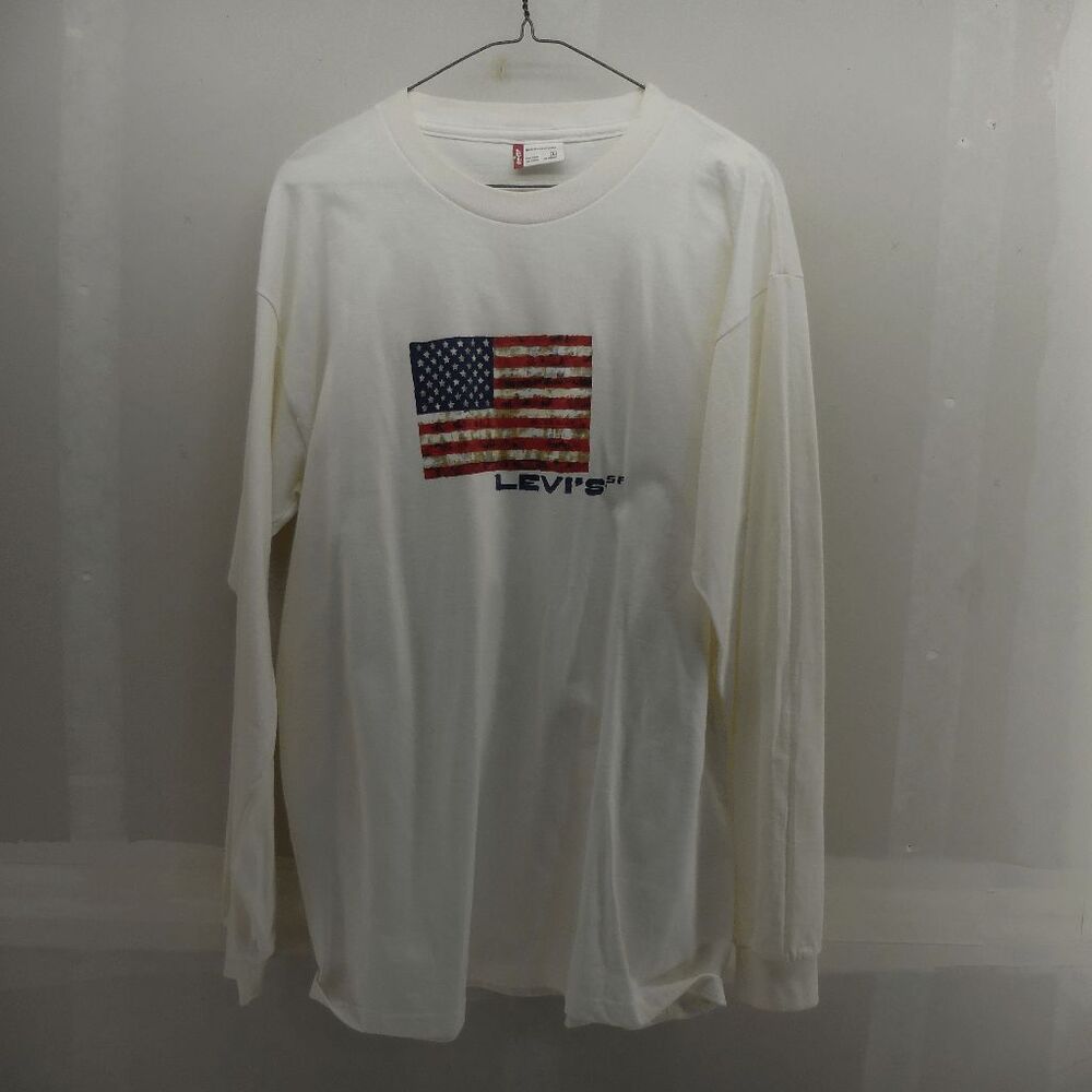 Vintage Levis SF Long Sleeve USA American Flag Long Sleeve Shirt Mens L July 4th